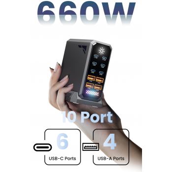Gambar produk Taffware Charger Station Fast Charge Touch USB Type C GaN 10Port 660W - HW18