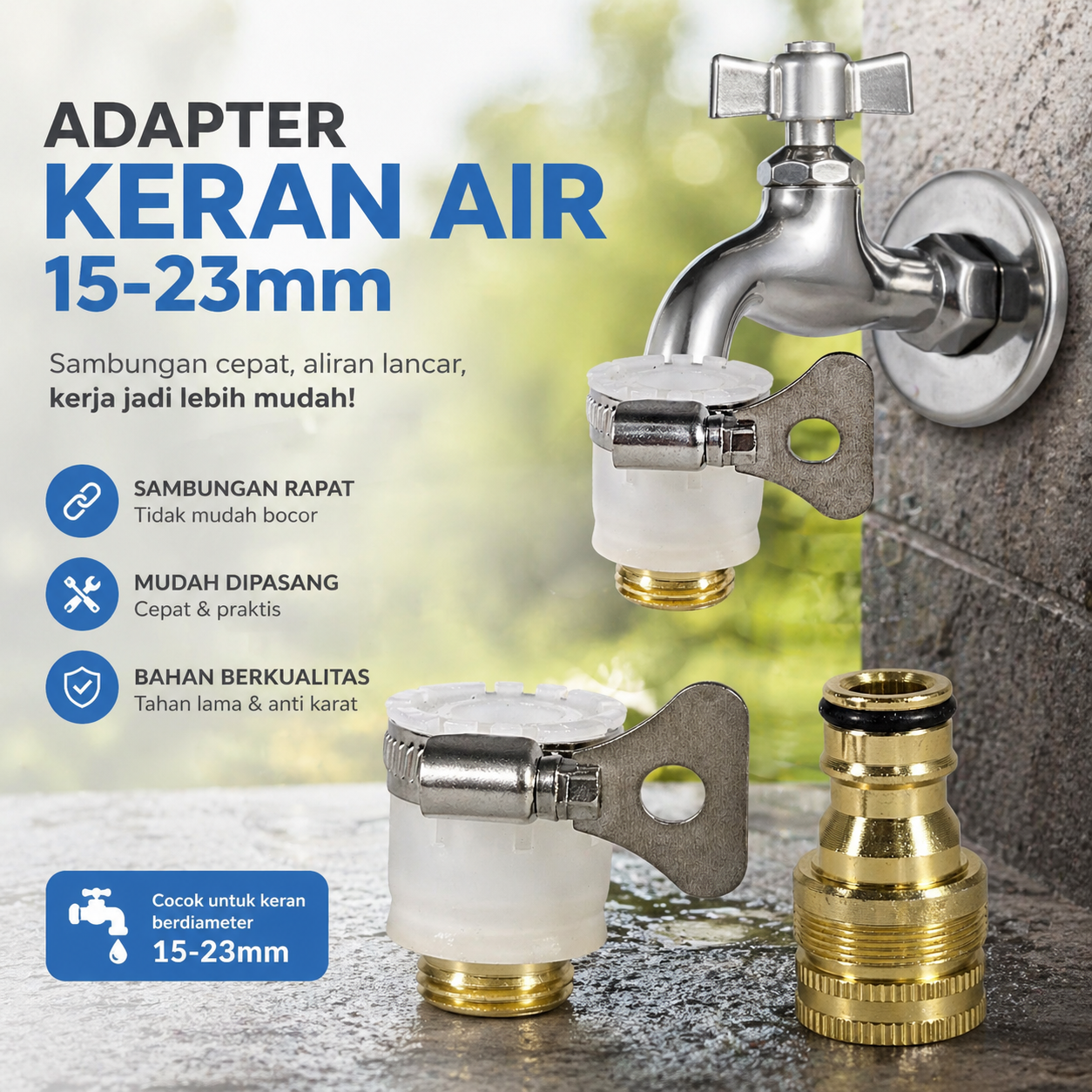 DEEPUMP Adapter Keran Air Universal Hose Tap Adapters Faucet 15-23mm - DE23 Gambar produk DEEPUMP Adapter Keran Air Universal Hose Tap Adapters Faucet 15-23mm - DE23 - Utama