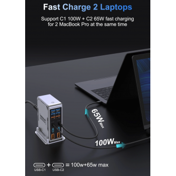Gambar produk Taffware Charger Station Fast Charging LED USB Type C GaN 300W - BK-122D