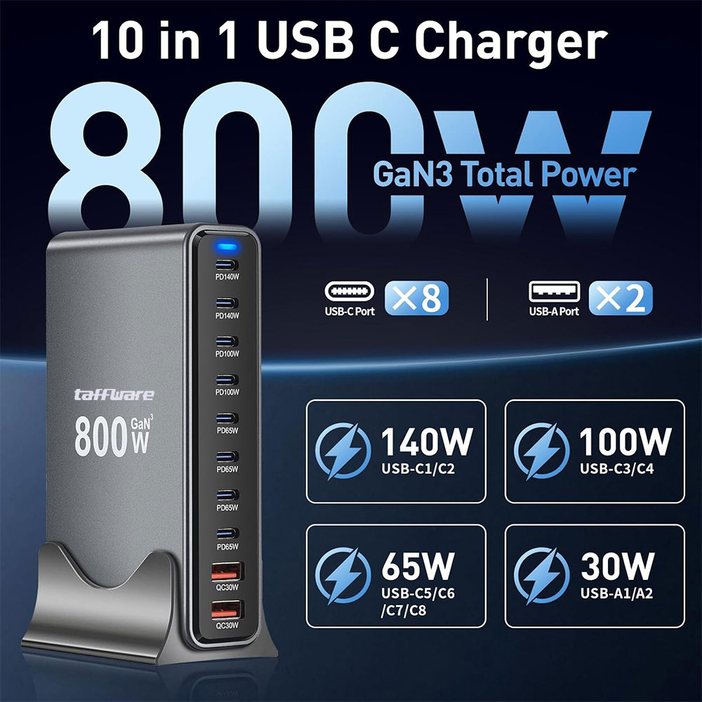 Taffware Charger Station Fast Charging USB Type C GaN3 10 Port 800W - YMX-800W Gambar produk Taffware Charger Station Fast Charging USB Type C GaN3 10 Port 800W - YMX-800W - Utama