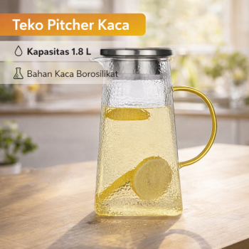 Kashi Teko Pitcher Kaca Tahan Panas Api Borosilicate Water Jug 1.8L - KS001