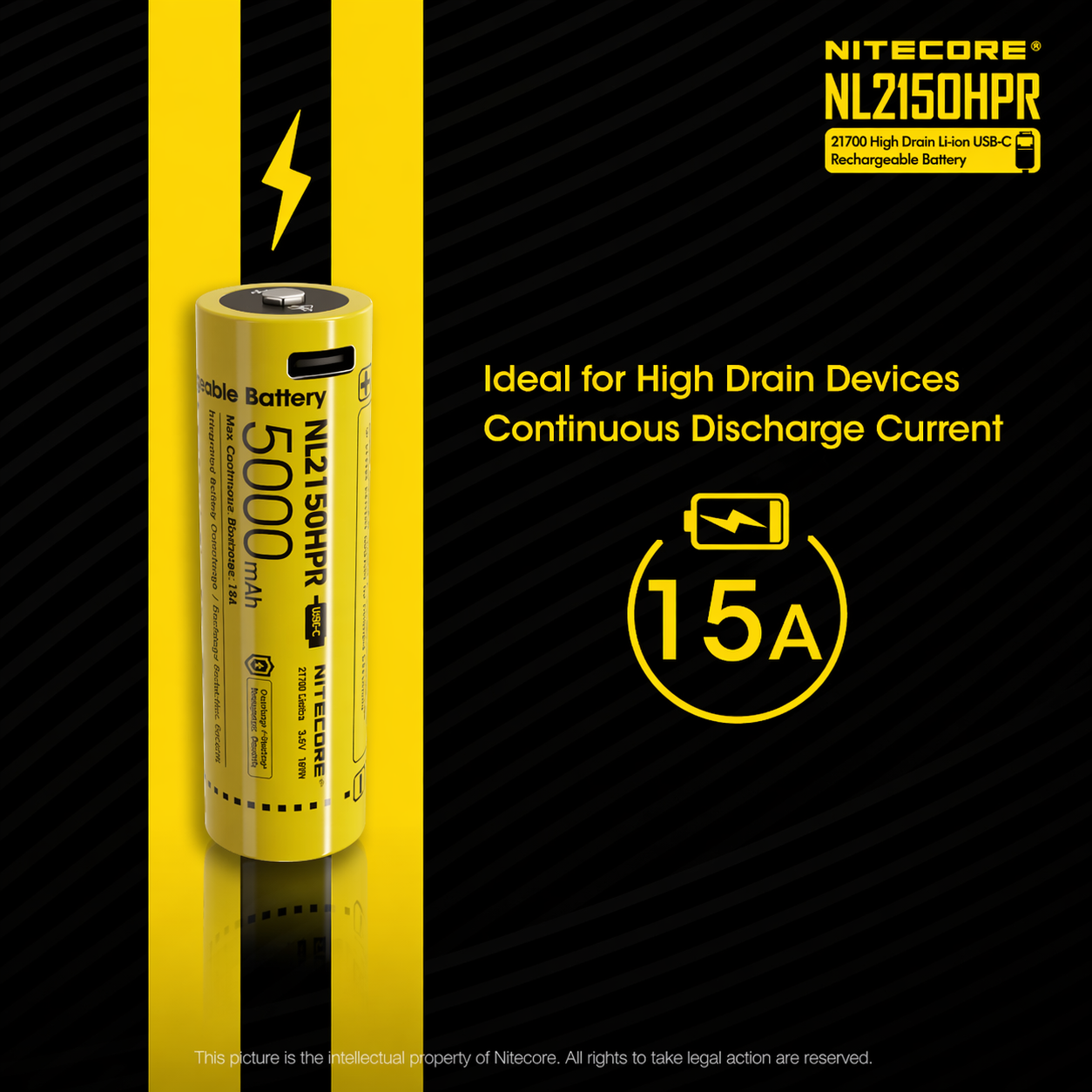 Gambar produk NITECORE Baterai Isi Ulang 21700 Li-Ion Button Top 5000mAh 3.6V 1 PCS - NL2150HPR