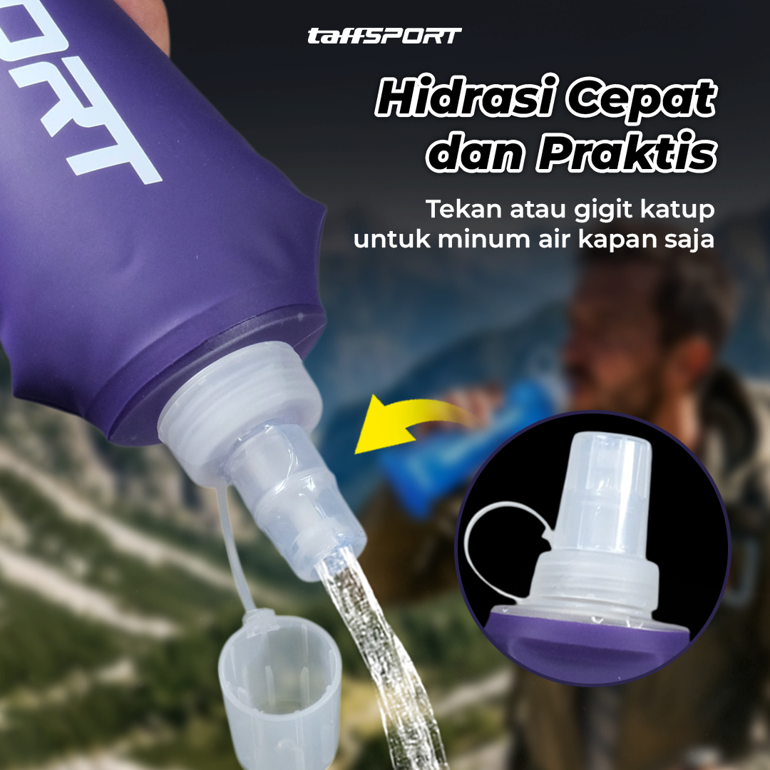 TaffSPORT Botol Minum Lipat Soft Flask Foldable Water Bottle TPU 500ml - TFSF-50 Gambar produk TaffSPORT Botol Minum Lipat Soft Flask Foldable Water Bottle TPU 500ml - TFSF-50 - 3