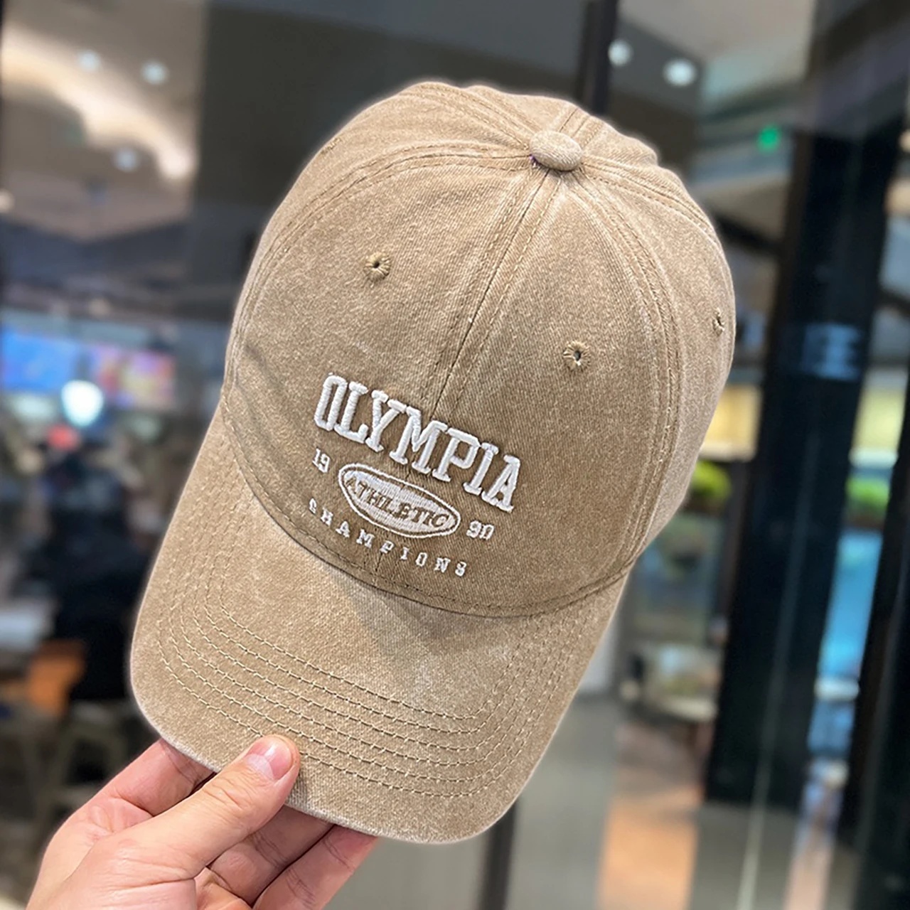 MUJE Topi Baseball Cap Bordir Olympia Athletic Champion Washed Style - F210 Gambar produk MUJE Topi Baseball Cap Bordir Olympia Athletic Champion Washed Style - F210