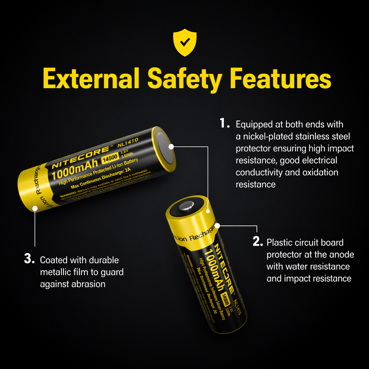 Gambar produk NITECORE Baterai Isi Ulang 14500 Li-Ion Button Top 1000mAh 3.7V 1 PCS - NL1410