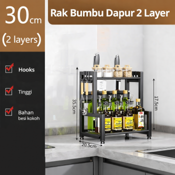 TIOHU Rak Bumbu Dapur Steel Kitchen Storage 2 Layer 6 Hook - TRB1
