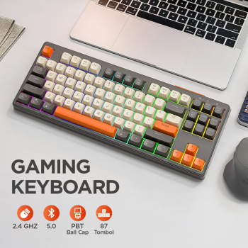 FREEWOLF Keyboard Gaming Wireless 2.4GHz Mechanical Feel RGB 87 Key - M87