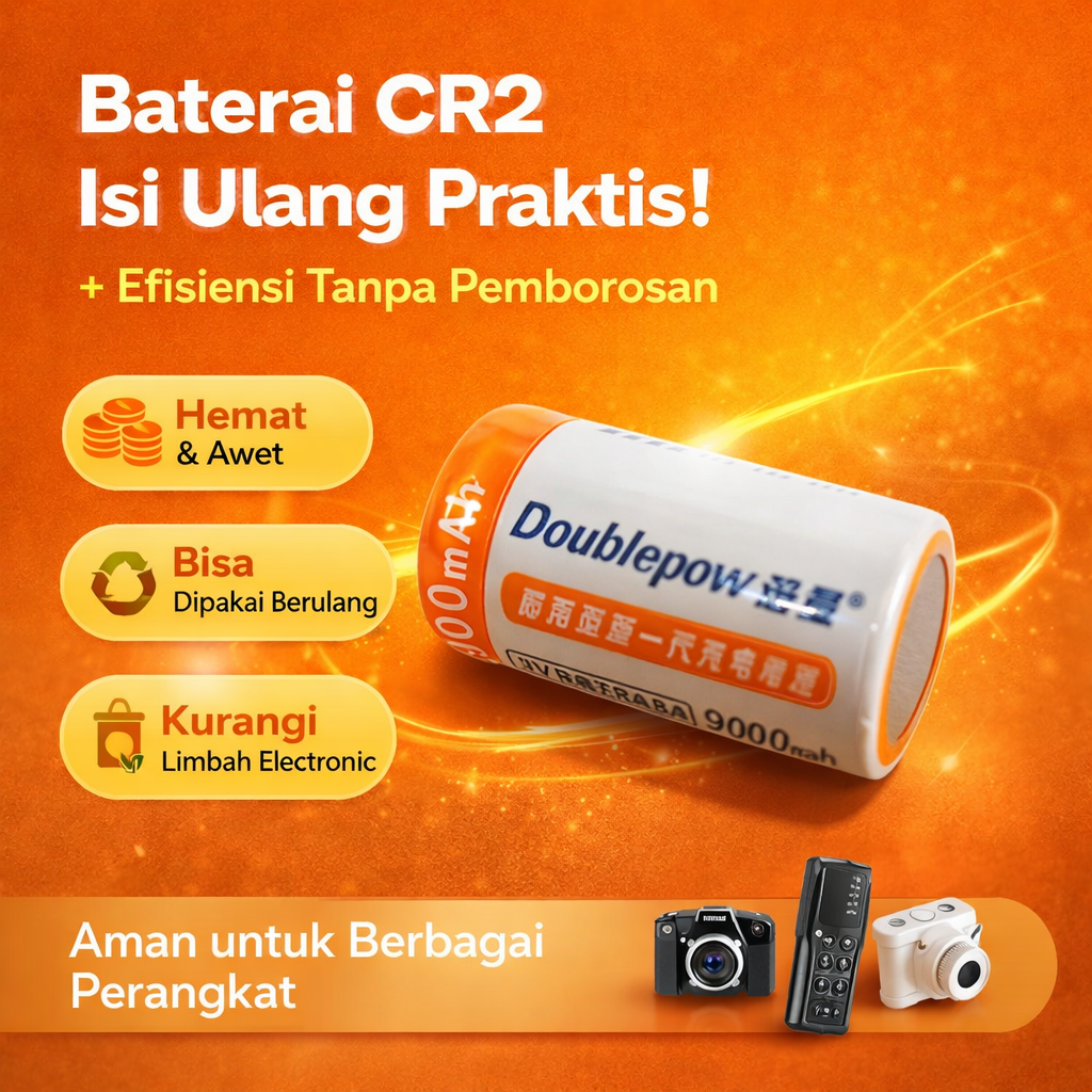 Doublepow Baterai Isi Ulang CR2 Li-Ion Button Top 900 mAh 3V 1 PCS Gambar produk Doublepow Baterai Isi Ulang CR2 Li-Ion Button Top 900 mAh 3V 1 PCS