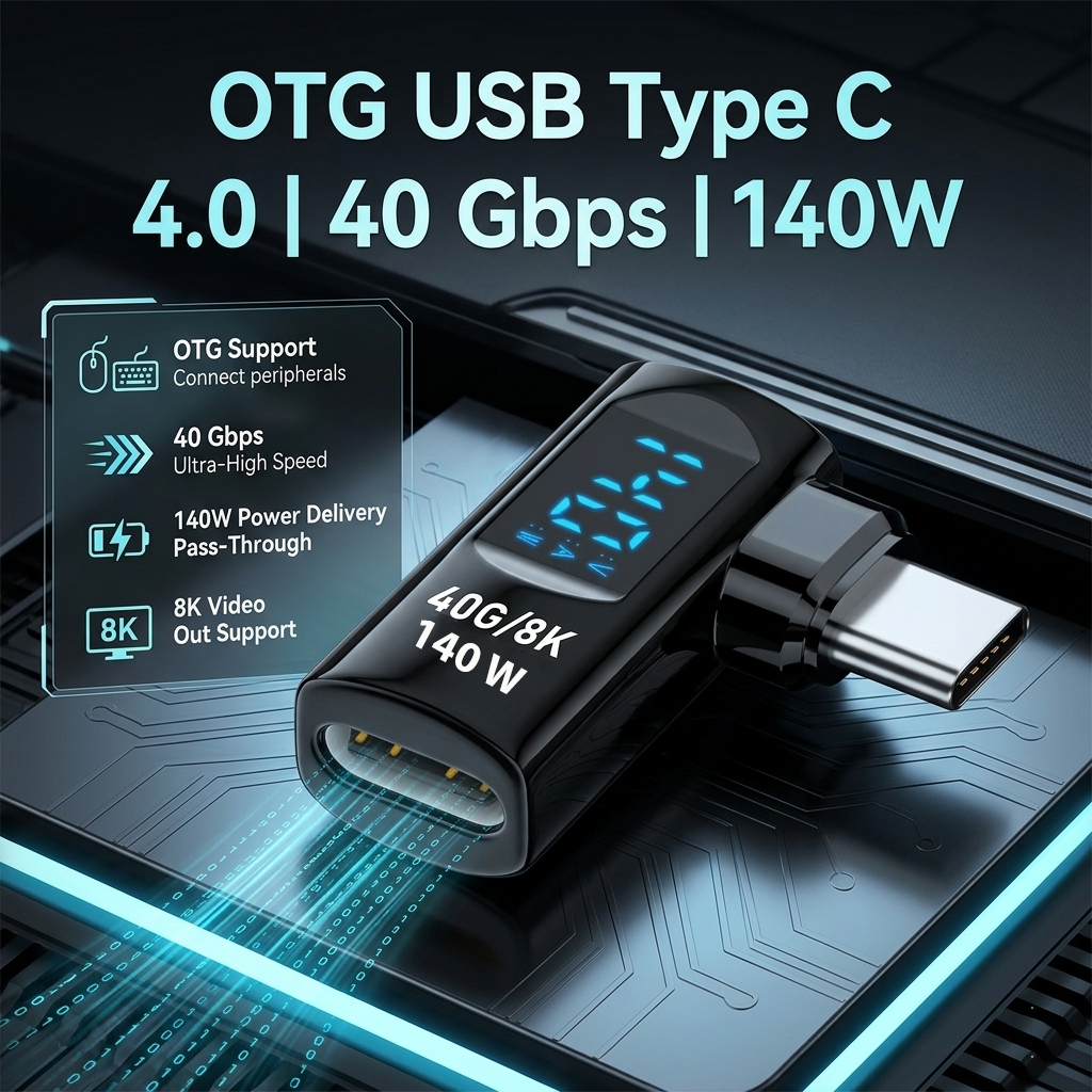 Gambar produk SHANWA OTG USB Type C 4.0 Female to Male Adaptor LED 40Gbps 140W - SH-40 - Utama