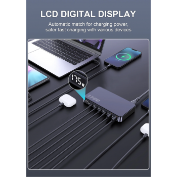 Gambar produk Taffware Charger USB Docking Station 6 Port Type C PD QC GaN 175W - BK-112D