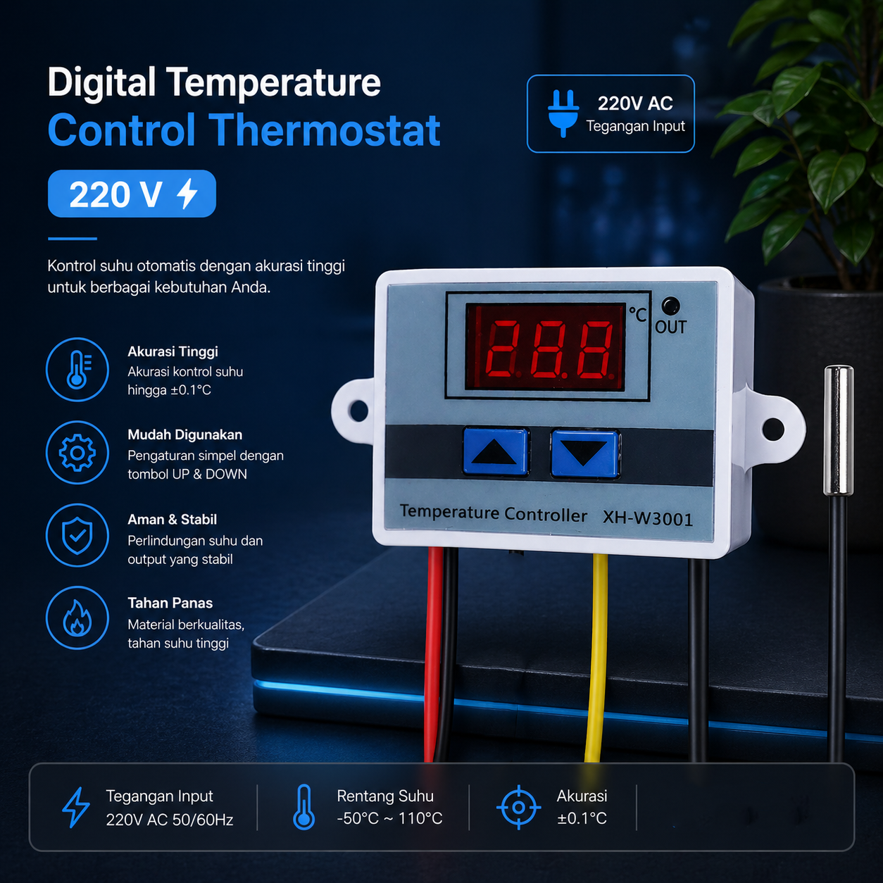 Taffware Digital Temperature Control Thermostat Microcomputer 220V - XH-W3001 Gambar produk Taffware Digital Temperature Control Thermostat Microcomputer 220V - XH-W3001 - Utama