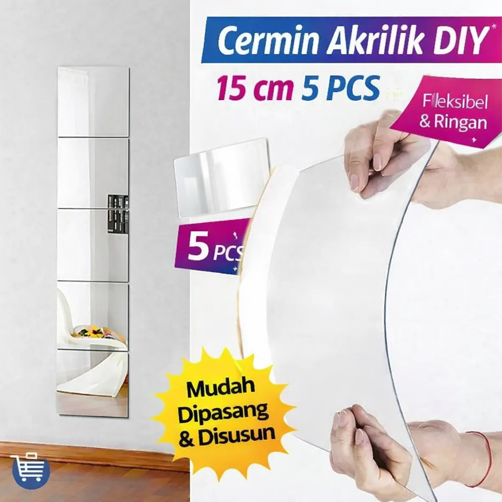 LEVO Cermin Akrilik DIY Bathroom Mirrors Acrylic Wall Decor 15cm 5 PCS - L02 Gambar produk LEVO Cermin Akrilik DIY Bathroom Mirrors Acrylic Wall Decor 15cm 5 PCS - L02