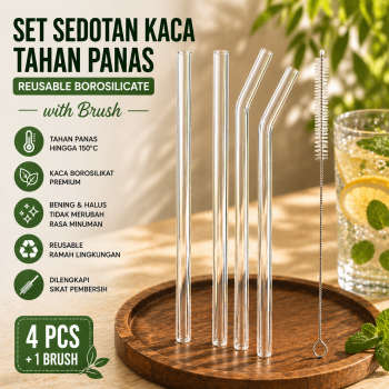 Strawy Set Sedotan Kaca Tahan Panas Reusable Borosilicate with Brush - ST5