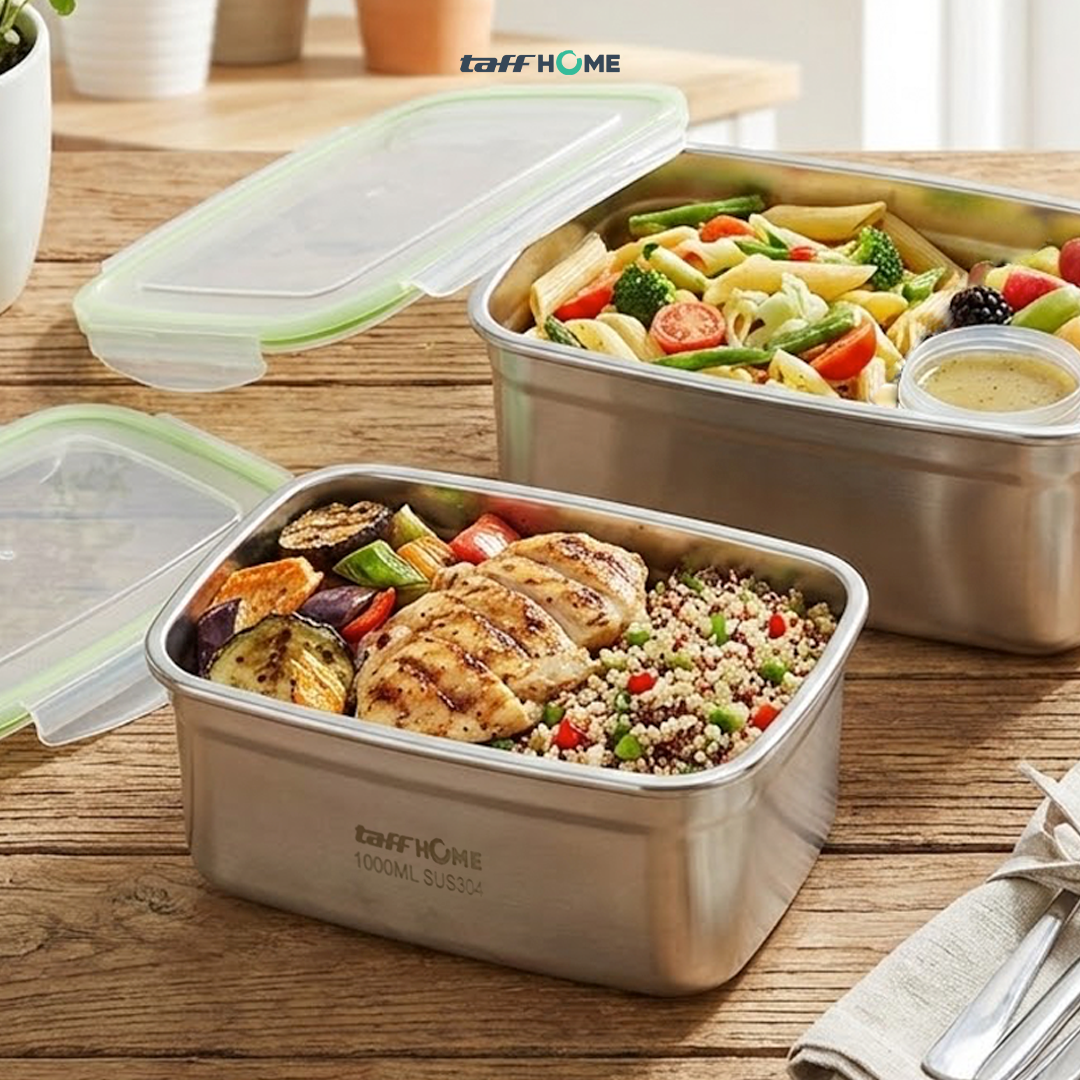 TaffHOME Kotak Makan Anti Tumpah Deep Lunch Box Stainless Steel 304 1000ml - Slyz51 Gambar produk TaffHOME Kotak Makan Anti Tumpah Deep Lunch Box Stainless Steel 304 1000ml - Slyz51 - 6