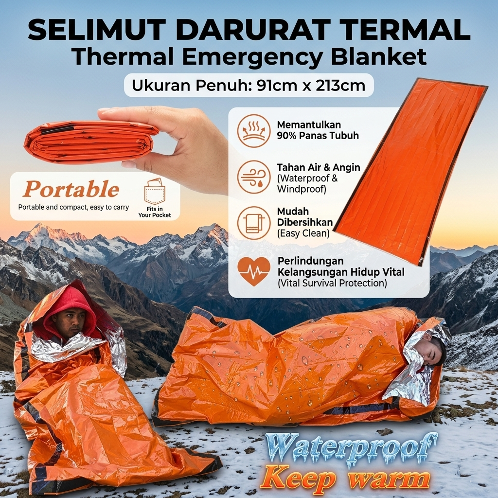 TaffSPORT Selimut Darurat Emergency Blanket Camping Thermal 91x213cm - Jn63 Gambar produk TaffSPORT Selimut Darurat Emergency Blanket Camping Thermal 91x213cm - Jn63 - Utama