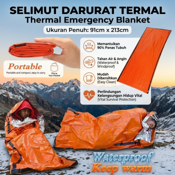 TaffSPORT Selimut Darurat Emergency Blanket Camping Thermal 91x213cm - Jn63