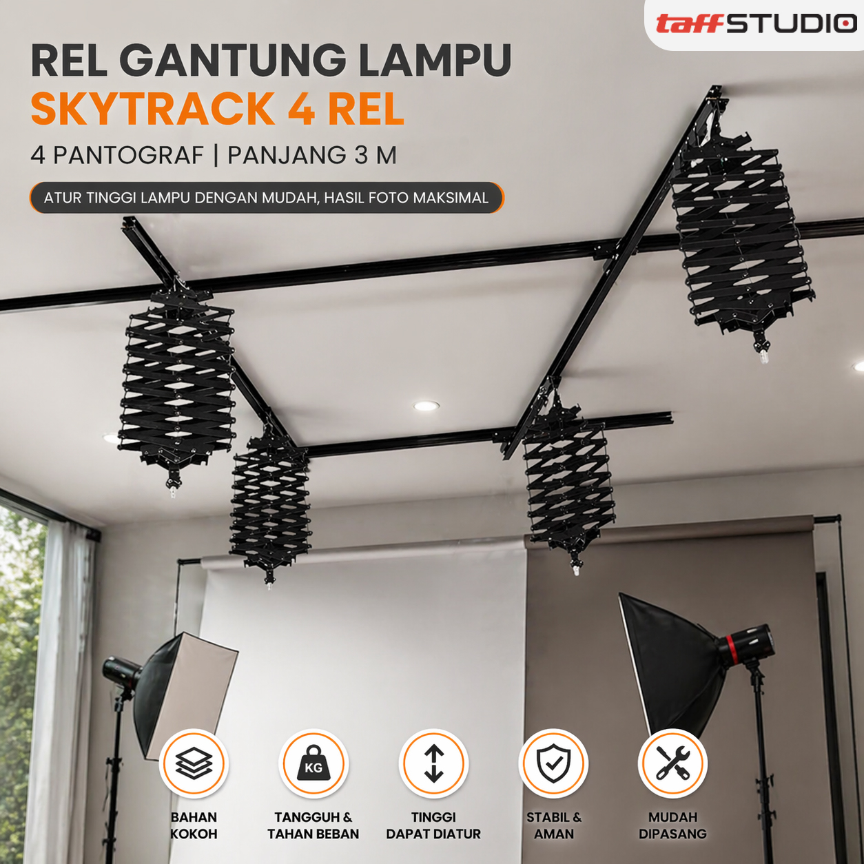 TaffSTUDIO Rel Gantung Lampu Studio Skytrack 4 Rel 4 Pantograf 3M - TS-443M Gambar produk TaffSTUDIO Rel Gantung Lampu Studio Skytrack 4 Rel 4 Pantograf 3M - TS-443M - Utama