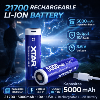 XTAR Baterai Isi Ulang 21700 Li-Ion Flat Top 5000mAh 3.6V 1 PCS - XT-50