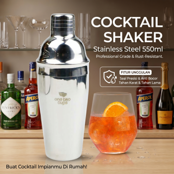 One Two Cups Cocktail Shaker Bartender Boston Style Stainless Steel - JJ6
