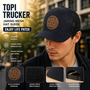 GUDIY Topi Trucker Jaring Mesh Hat Suede Enjoy Life Patch - T100