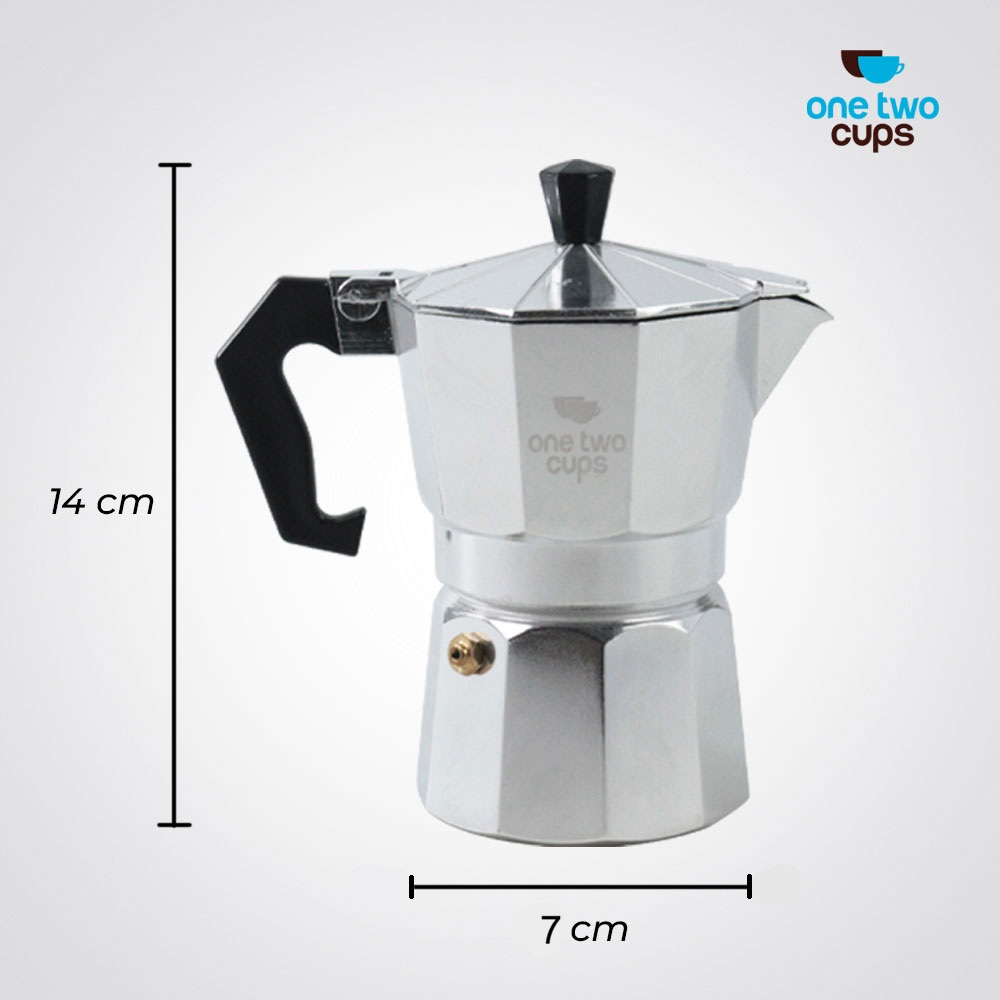 One Two Cups Moka Pot Teko Kopi Espresso Coffee Maker Stovetop 2 Cup 100ml - MX001 Gambar produk One Two Cups Moka Pot Teko Kopi Espresso Coffee Maker Stovetop 2 Cup 100ml - MX001