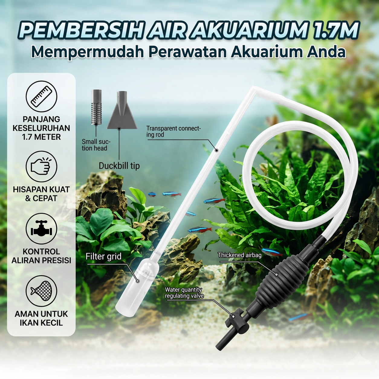 FISHERY Pembersih Akuarium Manual Fish Tank Water Changer 1.7M - FH17M Gambar produk FISHERY Pembersih Akuarium Manual Fish Tank Water Changer 1.7M - FH17M - Utama