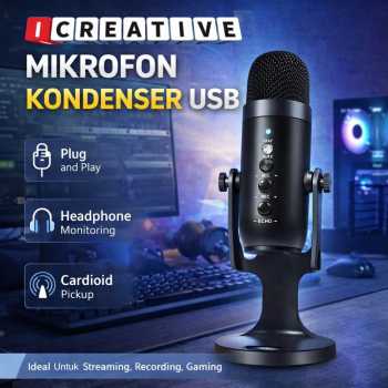 ICREATIVE Mikrofon Kondenser USB Condenser Microphone with Stand - JD-900
