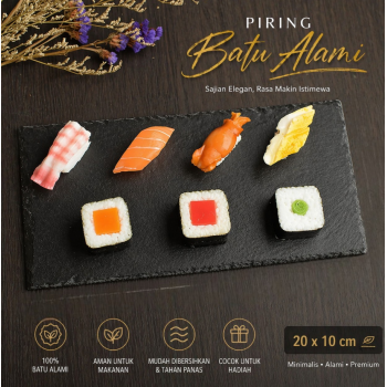 Uibqut Piring Batu Alami Natural Black Rock Slate Plate Sushi Steak - UB1342