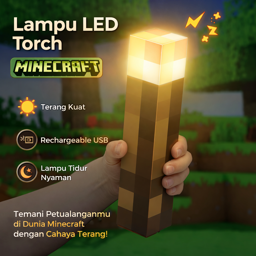 Toddi Lampu LED Minecraft Torch Night Light Recharge Warm White - MC-1867 Gambar produk Toddi Lampu LED Minecraft Torch Night Light Recharge Warm White - MC-1867