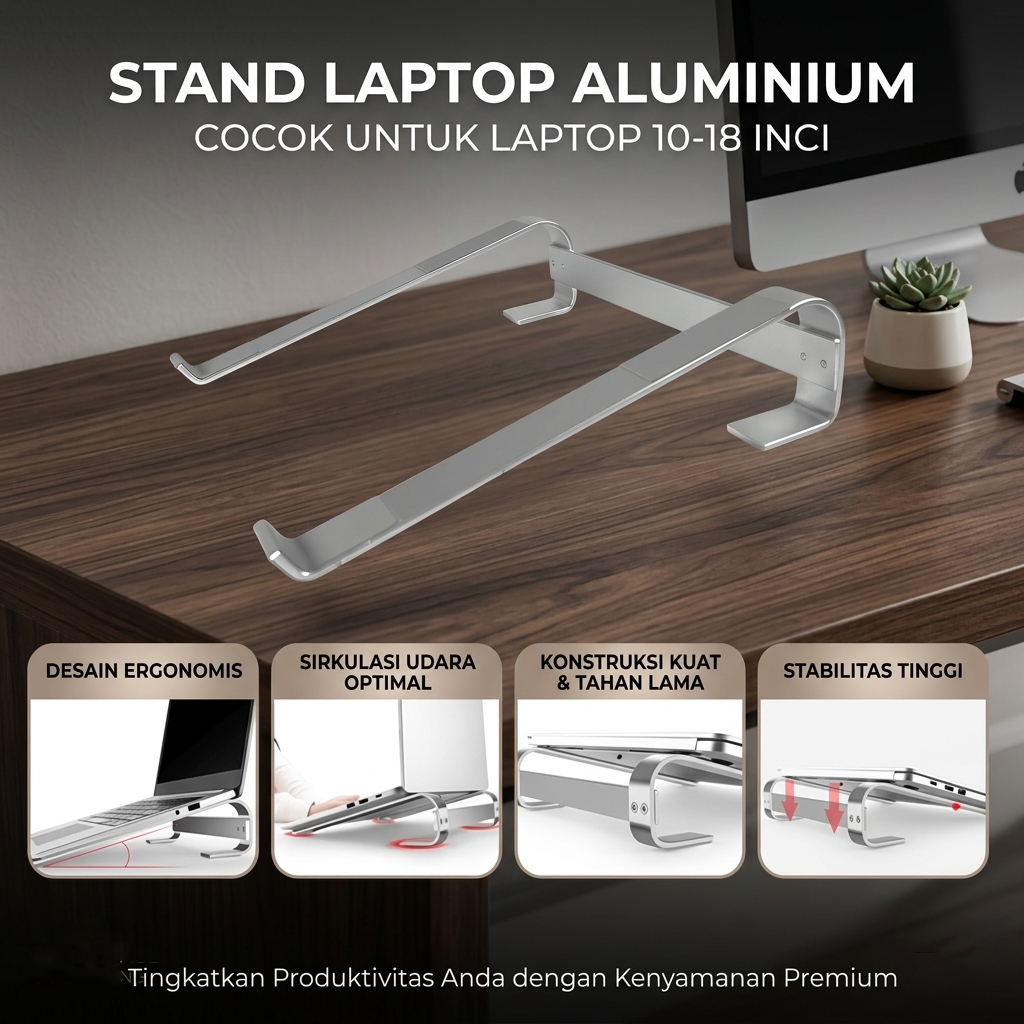 ALORE Stand Laptop Aluminium Portable Base Dudukan Laptop 10-18 Inch - LS-5 Gambar produk ALORE Stand Laptop Aluminium Portable Base Dudukan Laptop 10-18 Inch - LS-5 - Utama