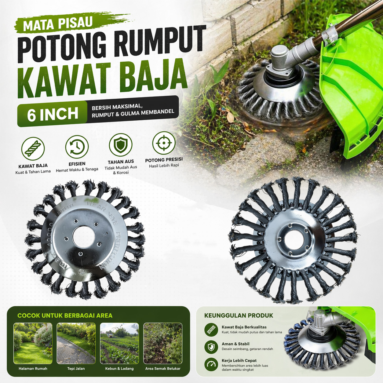LISM Mata Pisau Potong Rumput Bulat Kawat Baja Weed Brush 6 Inch - LI2 Gambar produk LISM Mata Pisau Potong Rumput Bulat Kawat Baja Weed Brush 6 Inch - LI2 - Utama