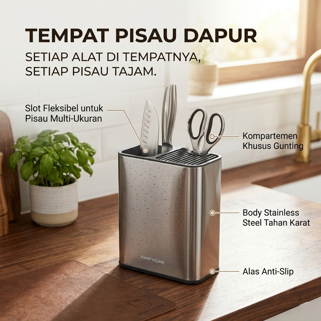 TaffHOME Tempat Pisau Dapur Spatula Stand Holder Stainless Steel - SUS430 Gambar produk TaffHOME Tempat Pisau Dapur Spatula Stand Holder Stainless Steel - SUS430 - Utama