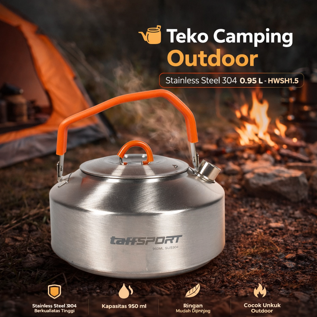 TaffSPORT Teko Camping Outdoor Teapot Kettle Stainless Steel 0.95L - HWSH1.5 Gambar produk TaffSPORT Teko Camping Outdoor Teapot Kettle Stainless Steel 0.95L - HWSH1.5 - Utama
