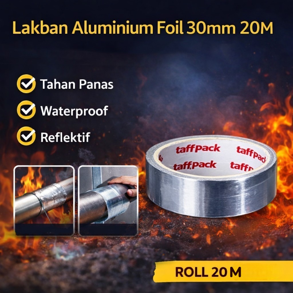 Gambar produk TaffPACK Lakban Aluminium Foil Tape Tahan Panas Anti Bocor 10M 30mm - YX10 - Utama