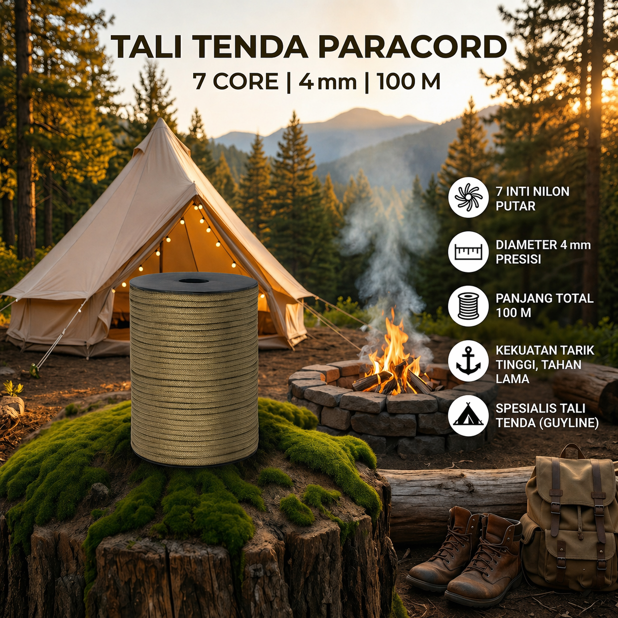 SHRADE Tali Tenda Paracord Rope Tent Camp 7 Core 4mm 100M - SH139 Gambar produk SHRADE Tali Tenda Paracord Rope Tent Camp 7 Core 4mm 100M - SH139 - Utama