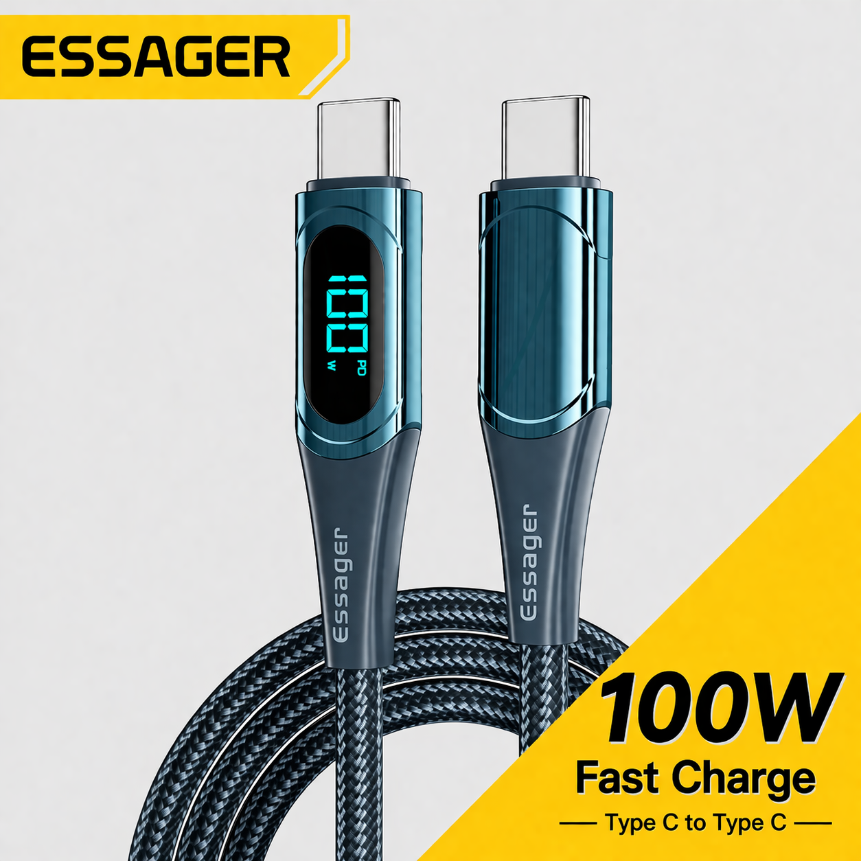 Gambar produk ESSAGER Kabel Data Type C to Type C QC 3.0 Fast Charging LED 5A 100W 2M - ES-X15