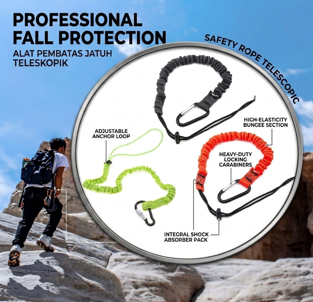 WOMA Tali Pengaman Anti Jatuh Safety Rope Telescopic Carabiner Hook - WM01 Gambar produk WOMA Tali Pengaman Anti Jatuh Safety Rope Telescopic Carabiner Hook - WM01 - Utama