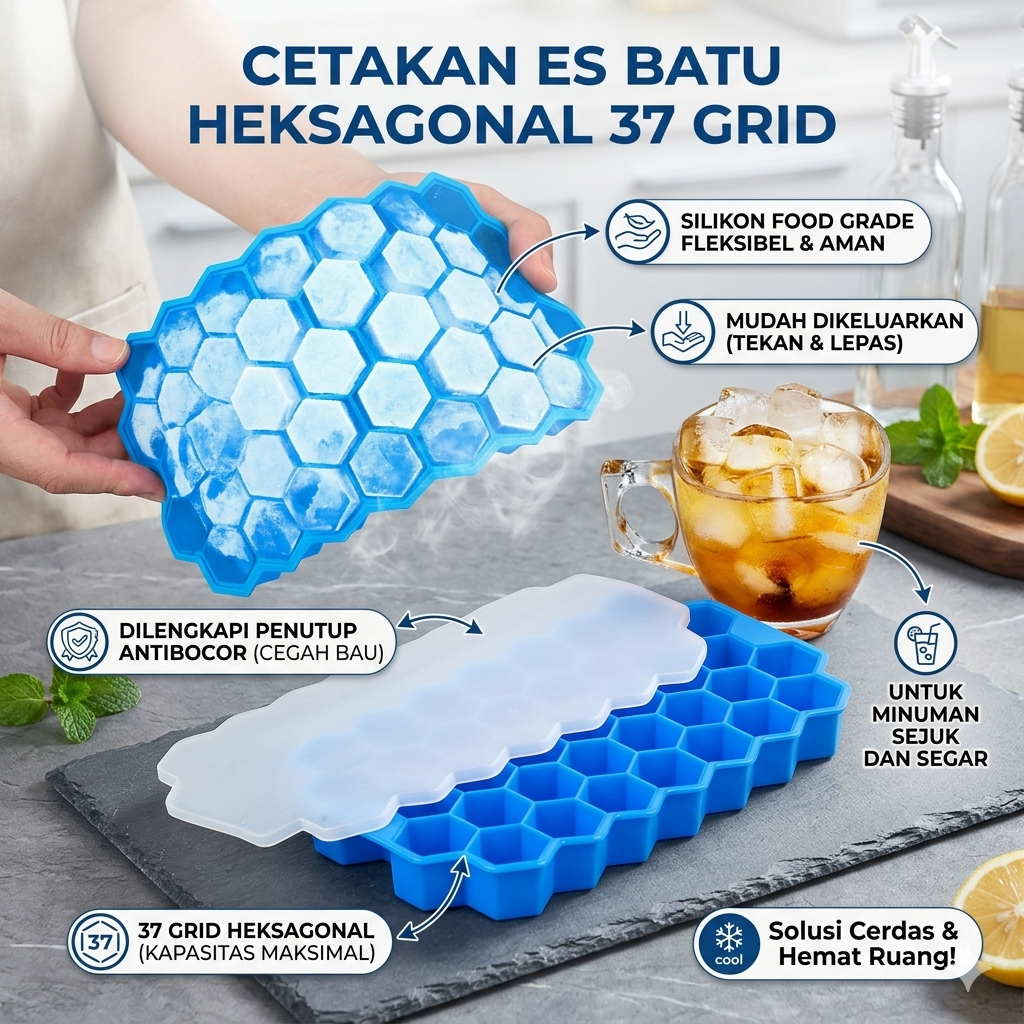 TaffHOME Cetakan Es Batu Silikon Heksagonal 37 Grid Ice Cube Tray - DU655 Gambar produk TaffHOME Cetakan Es Batu Silikon Heksagonal 37 Grid Ice Cube Tray - DU655