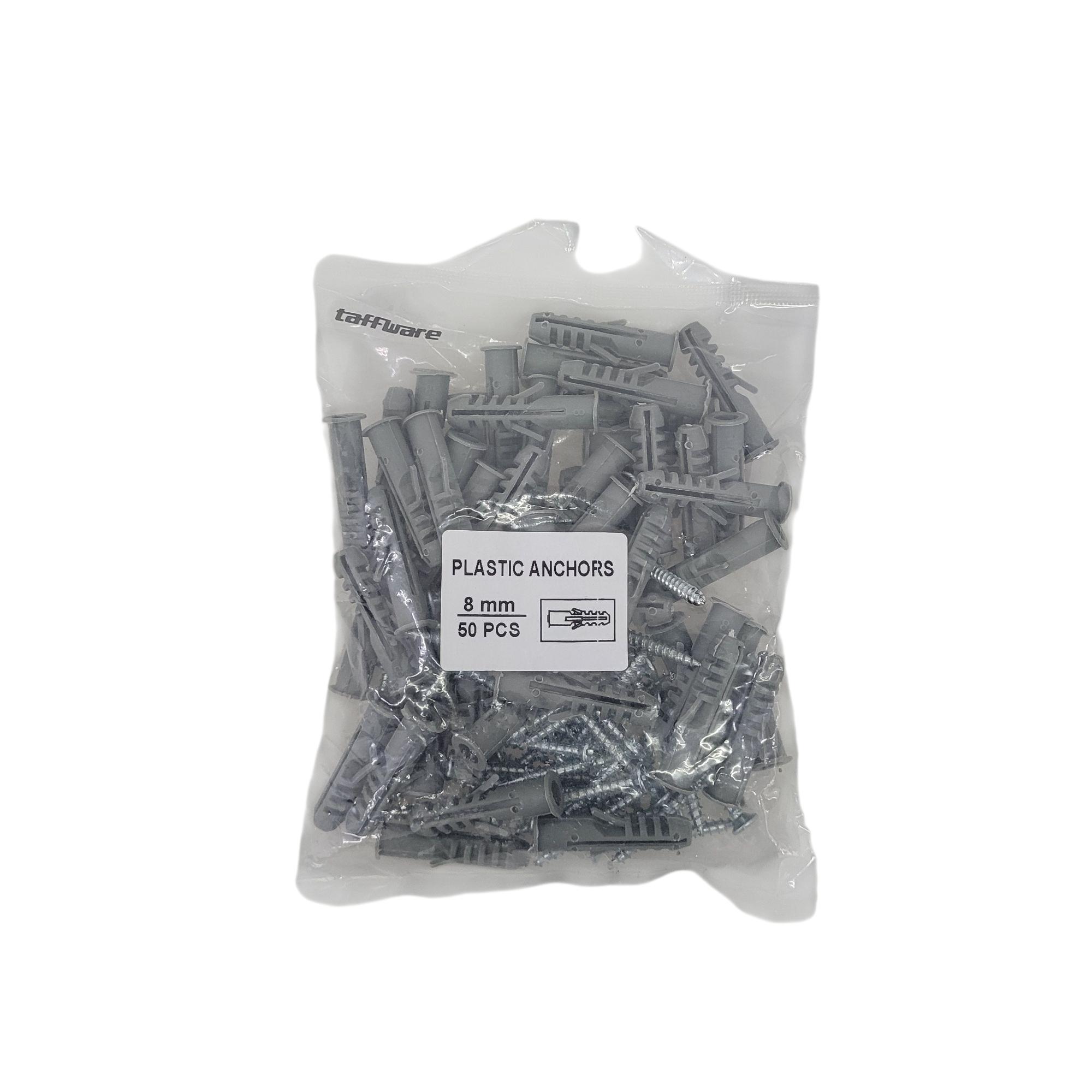 Taffware Expansion Fisher Pipe Nylon Wall Anchor Tube with FH Screw M8 Gambar produk Taffware Expansion Fisher Pipe Nylon Wall Anchor Tube with FH Screw M8 - Kemasan