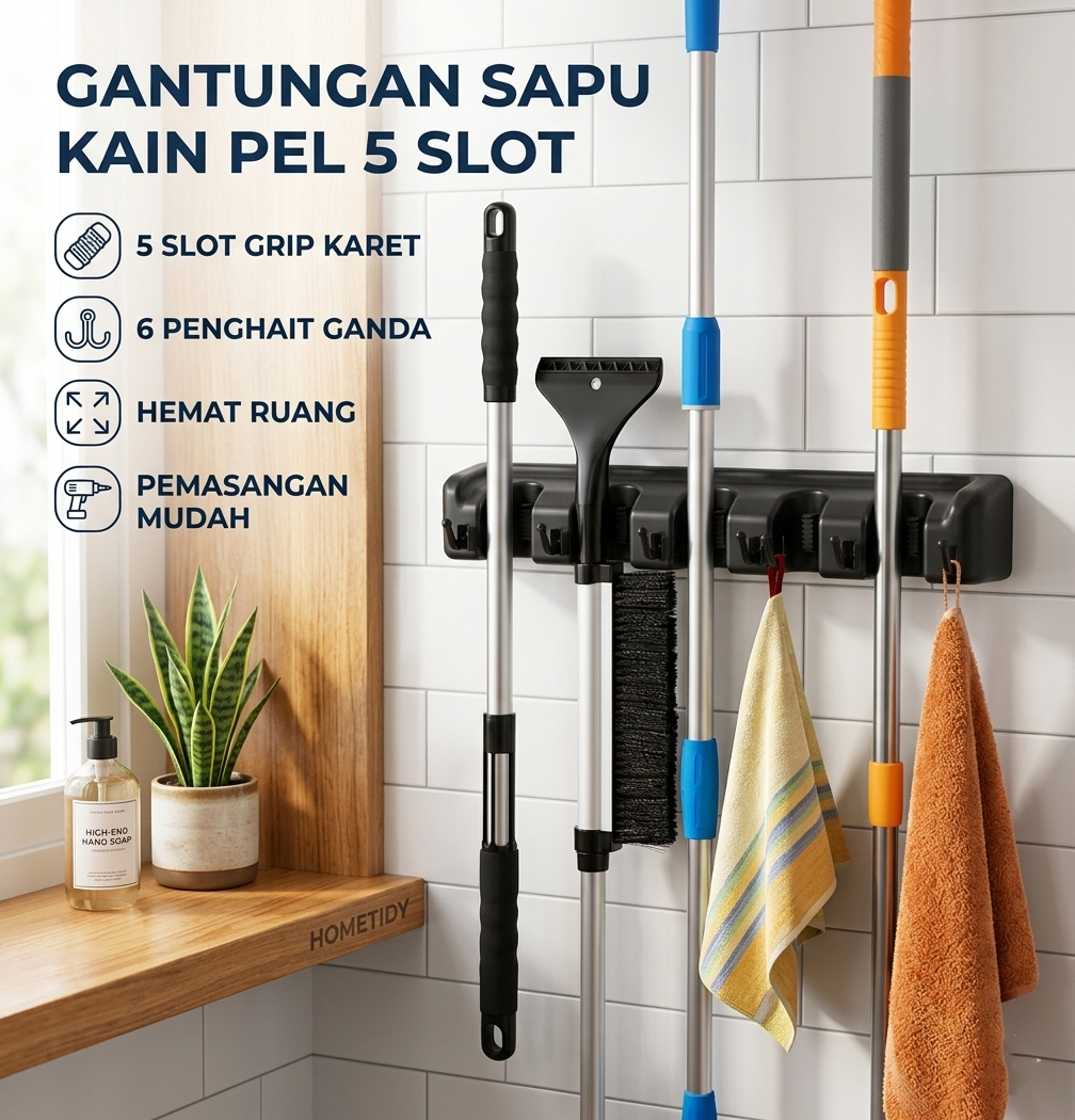 Gambar produk ORAIN Gantungan Sapu Kain Pel Broom Storage Rack Hook Wall Mounted 5 - OR312 - Utama