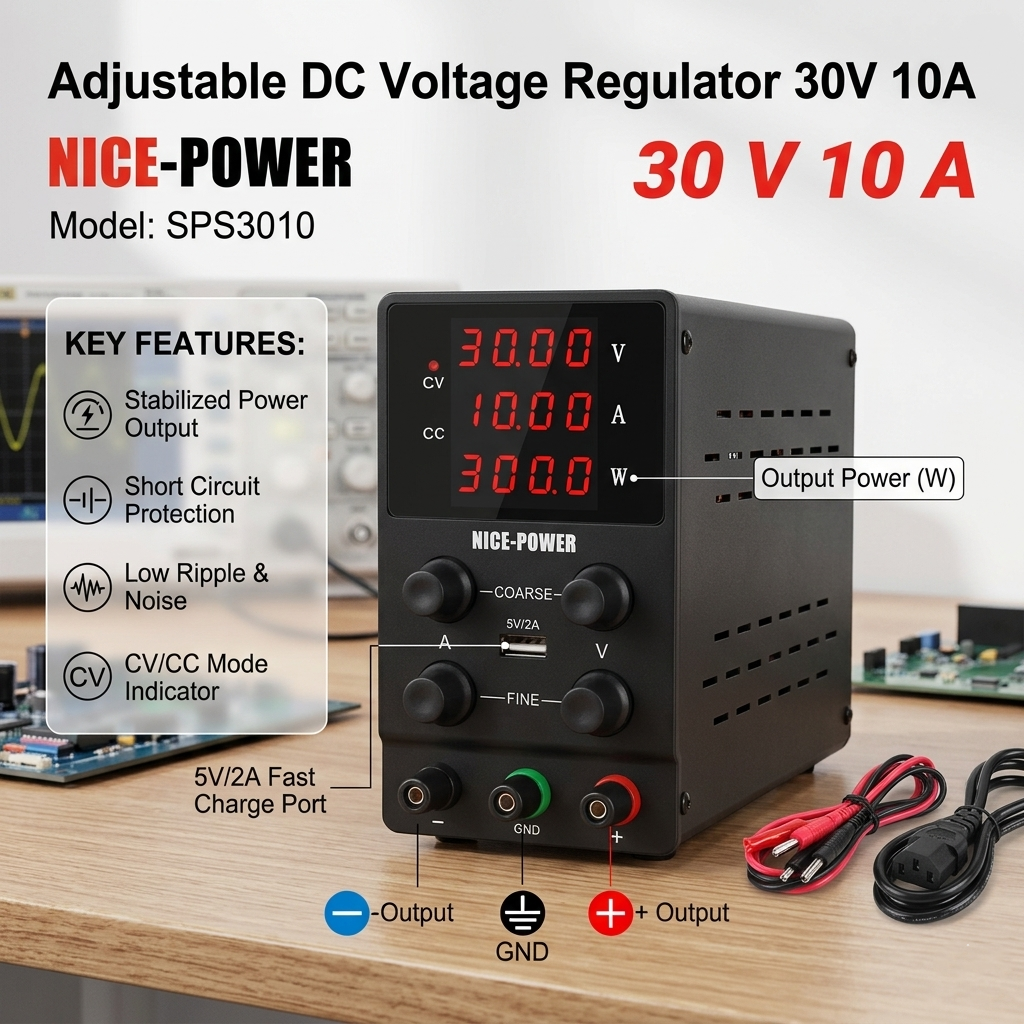 Gambar produk NICE-POWER Adjustable DC Power Supply Bench Voltage Regulator 30V 10A - SPS3010 - Utama