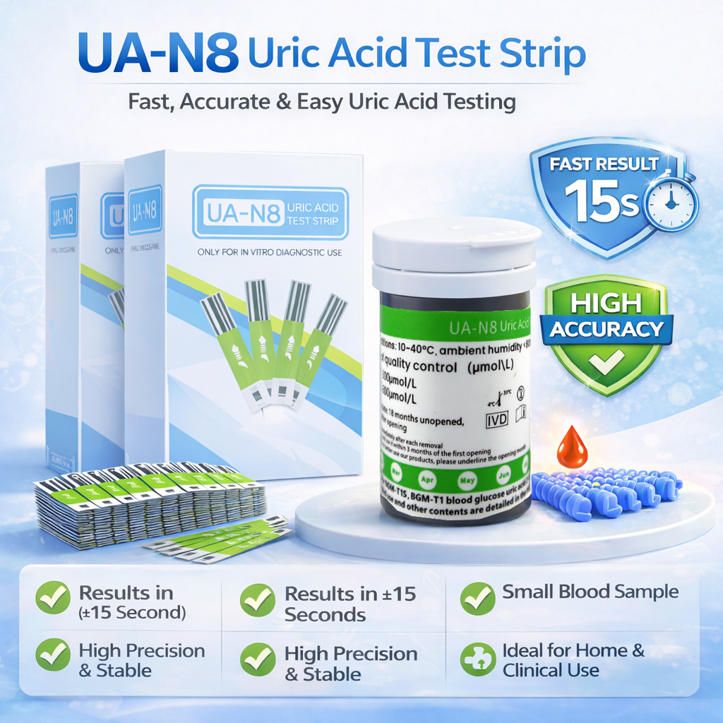 HUAHONG Strip Lancet Cek Asam Urat Uric Acid Test 50 PCS GUP T6 T3 W5 - UA-N8 Gambar produk HUAHONG Strip Lancet Cek Asam Urat Uric Acid Test 50 PCS GUP T6 T3 W5 - UA-N8