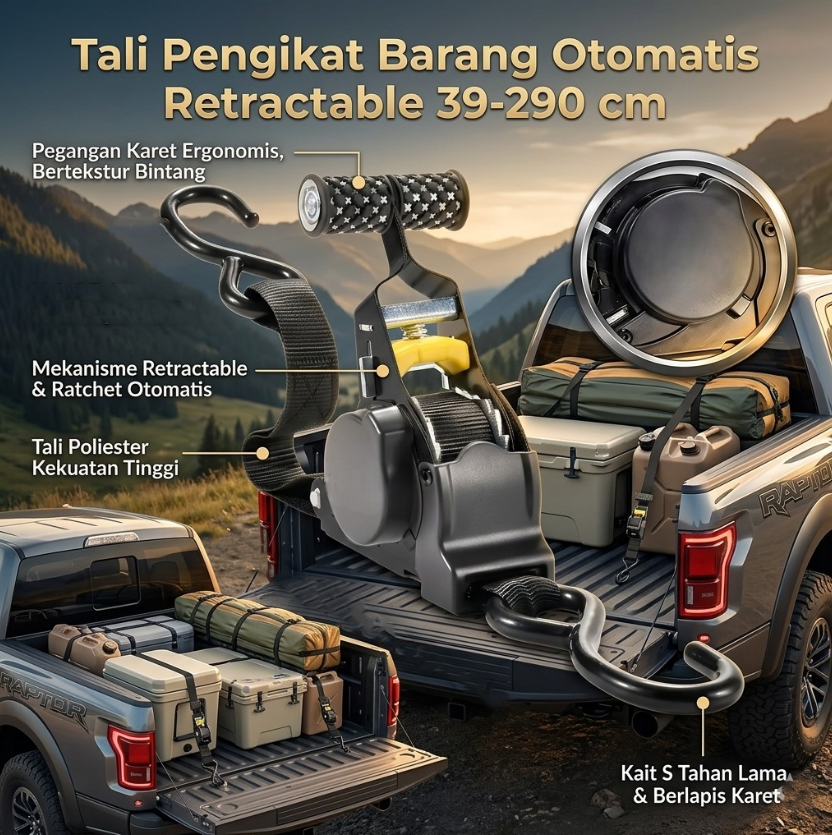 XTANGLE Tali Strap Pengikat Barang Otomatis Retractable Ratchet 1 PCS - ST500 Gambar produk XTANGLE Tali Strap Pengikat Barang Otomatis Retractable Ratchet 1 PCS - ST500 - Utama