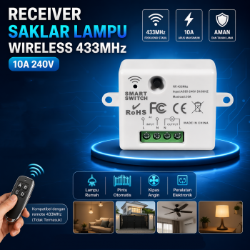 QINICI Receiver Saklar Lampu Wireless 433MHz 10A 240V - QC-44