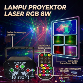 JINWEIGE Lampu Proyektor Disco Laser LED RGB 8W 240V with Remote - D-212