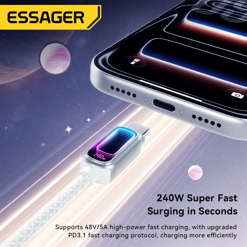 Gambar produk ESSAGER Kabel Data Type C to Type C Fast Charging PD QC 3.1 5A 240W 2M - ES-X81