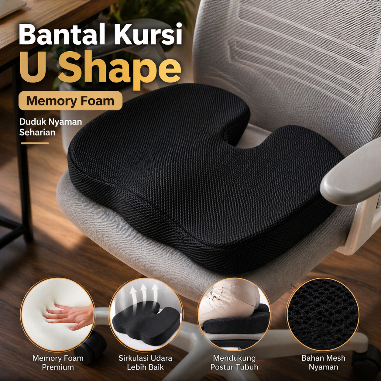 TIENDA Bantal Duduk Alas Kursi Kantor Orthopedic Seat Cushion U Shaped - TD18 Gambar produk TIENDA Bantal Duduk Alas Kursi Kantor Orthopedic Seat Cushion U Shaped - TD18 - Utama