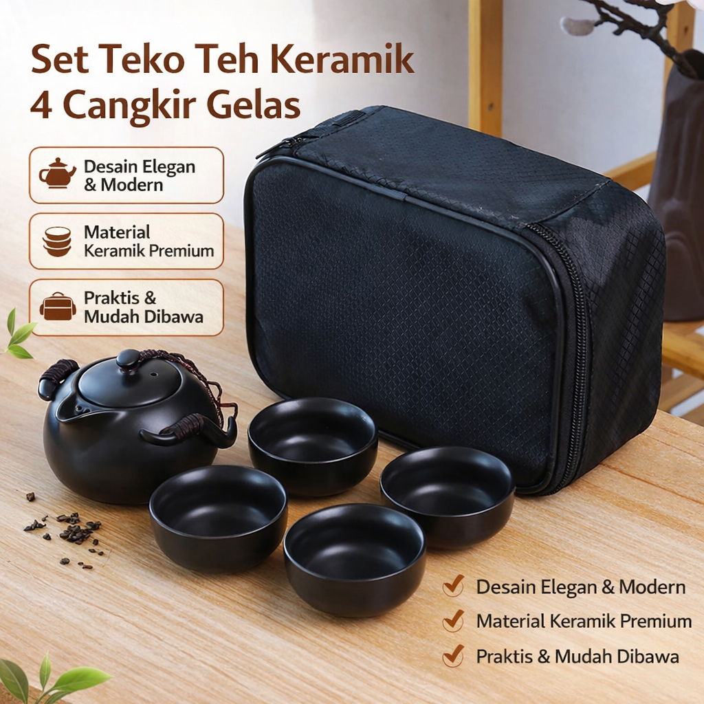 Homadise Teko Teh Keramik Chinese Teapot with 4 Glass - JJ007 Gambar produk Homadise Teko Teh Keramik Chinese Teapot with 4 Glass - JJ007 - Utama