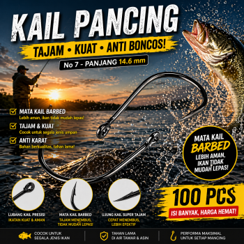 TaffSPORT Kail Pancing Ikan Barbed Fishing Hook Carbon Steel 100 PCS - IS300