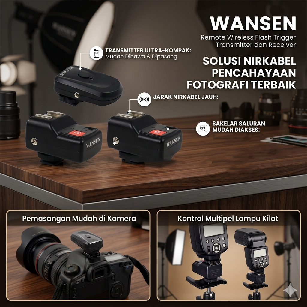 WANSEN Remote Wireless Flash Trigger Transmitter dan Receiver - PT-04GY Gambar produk WANSEN Remote Wireless Flash Trigger Transmitter dan Receiver - PT-04GY - Utama